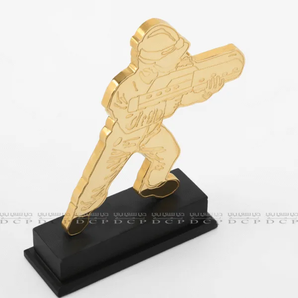 Armed Gold Plated Trophy with Etching