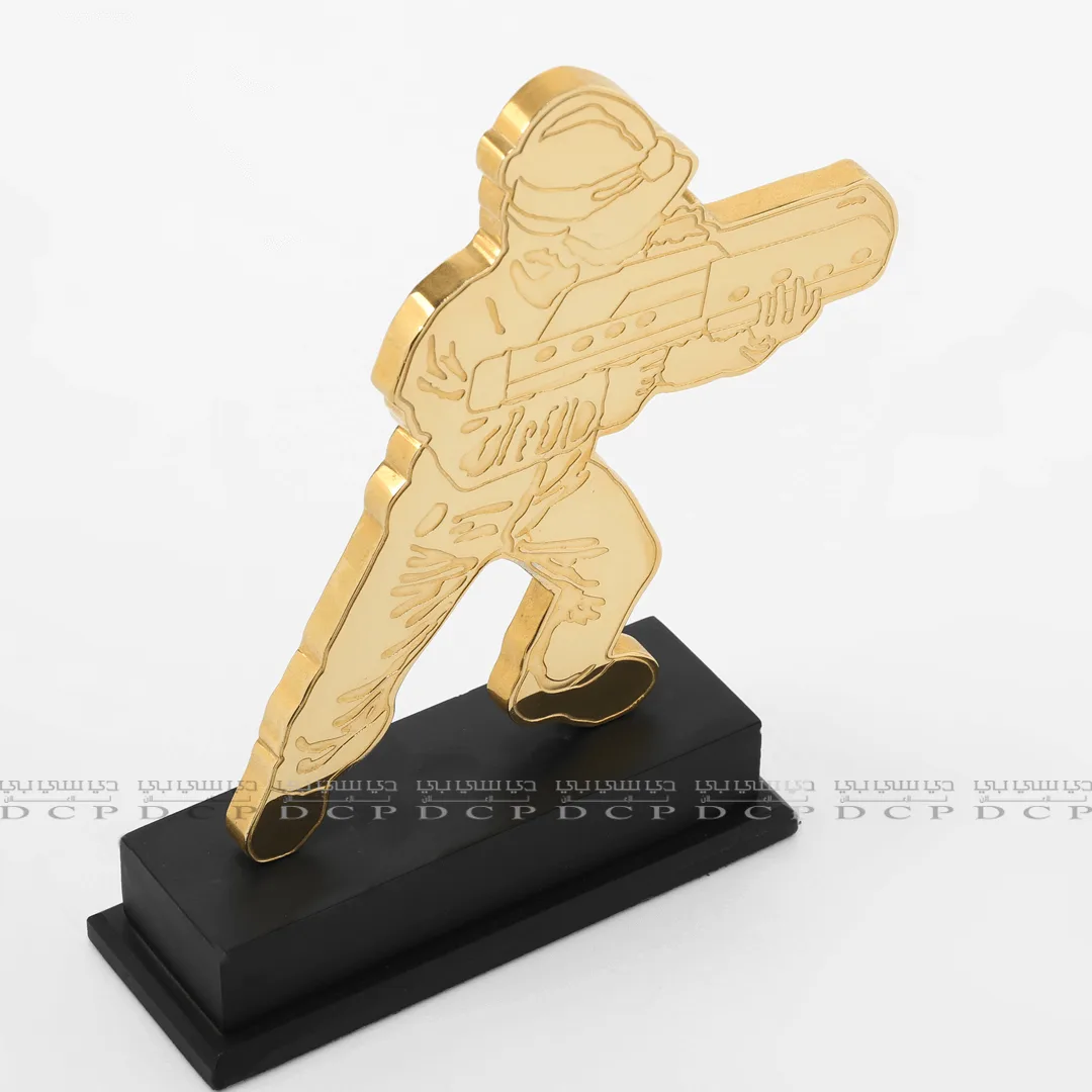 Armed Gold Plated Trophy with Etching