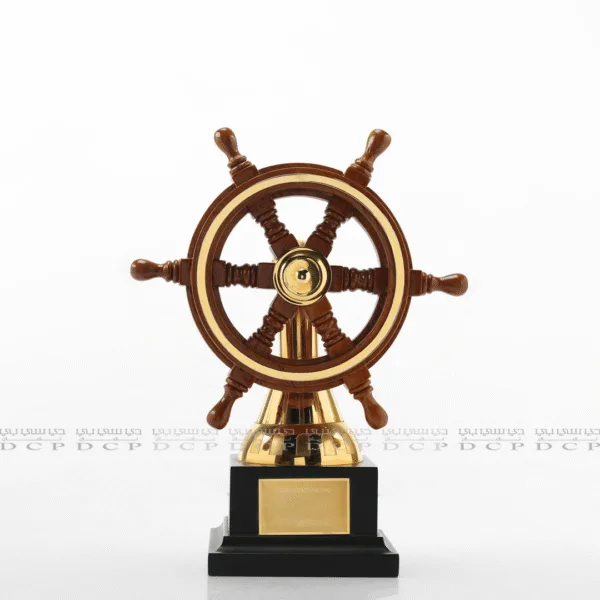 Wood & Brass Steering Wheel Trophy with Accent Strip Wood & Brass Steering Wheel Trophy with Accent Strip