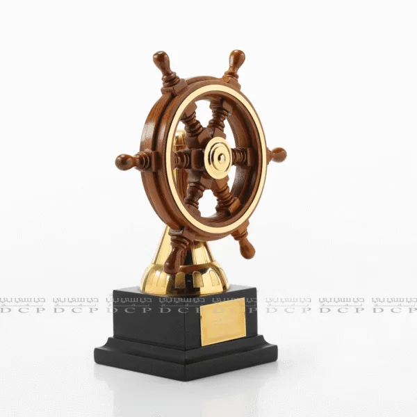 Wood & Brass Steering Wheel Trophy with Accent Strip