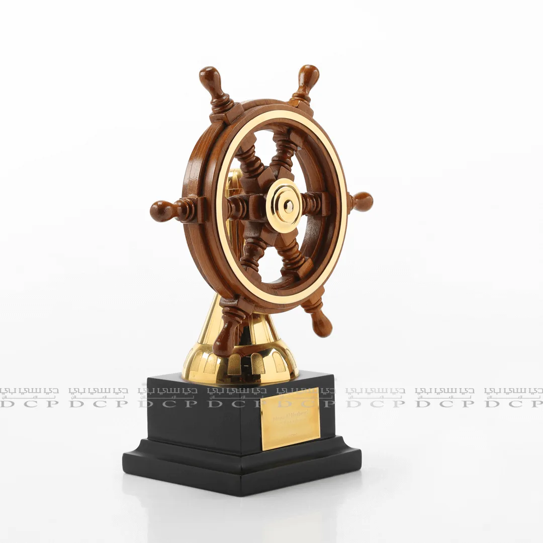 Wood & Brass Steering Wheel Trophy with Accent Strip