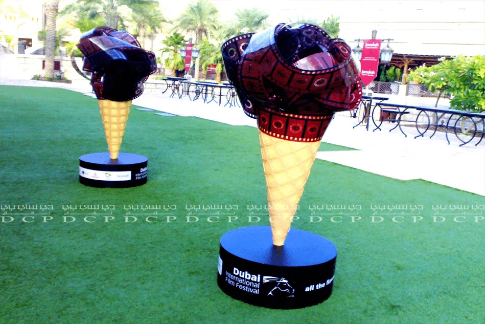 Full view of a unique cinema award in the shape of an ice cream cone, featuring intricate detailing and a premium finish