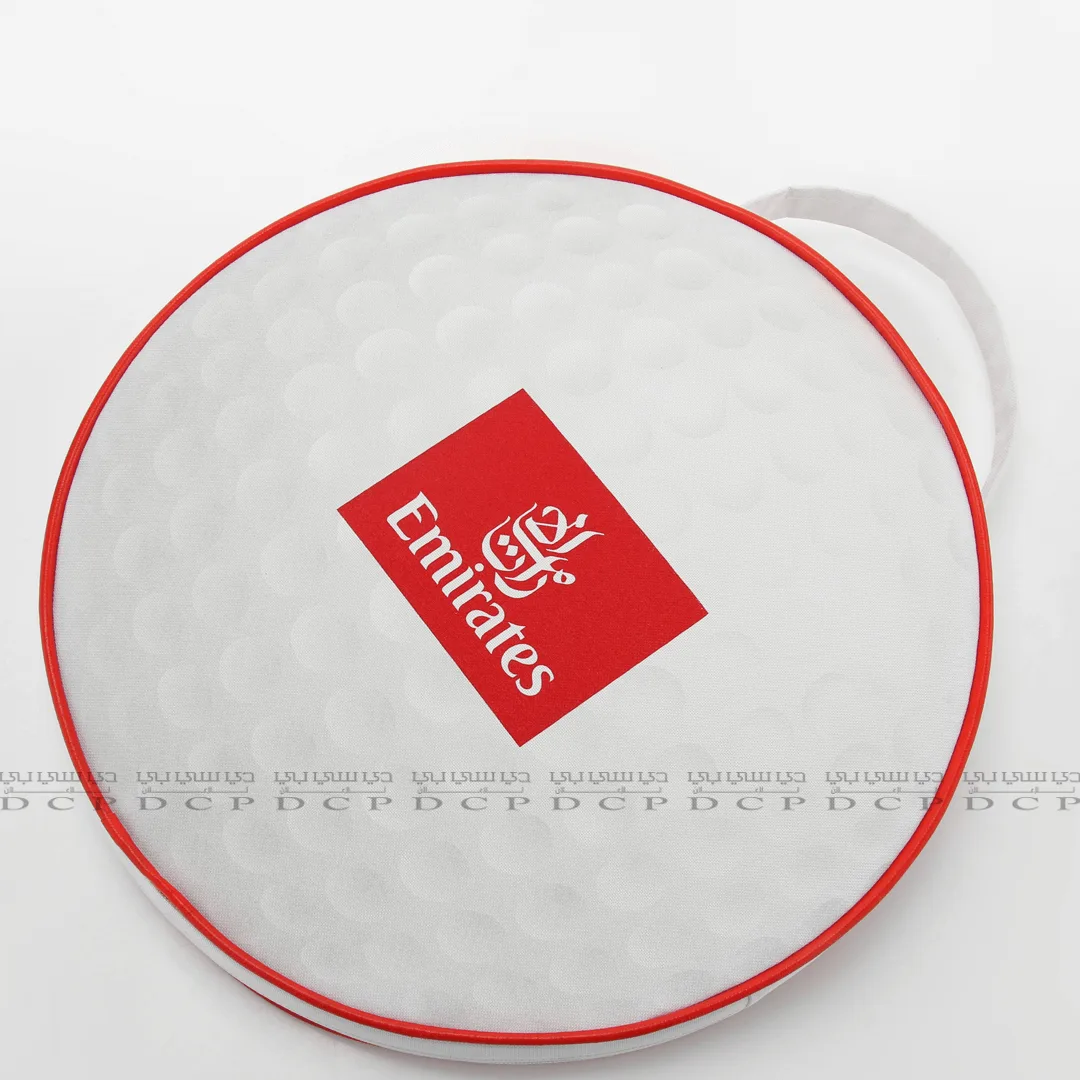 Full view of a round golf ball textured cushion with a realistic sports-inspired design, perfect for décor or gifting