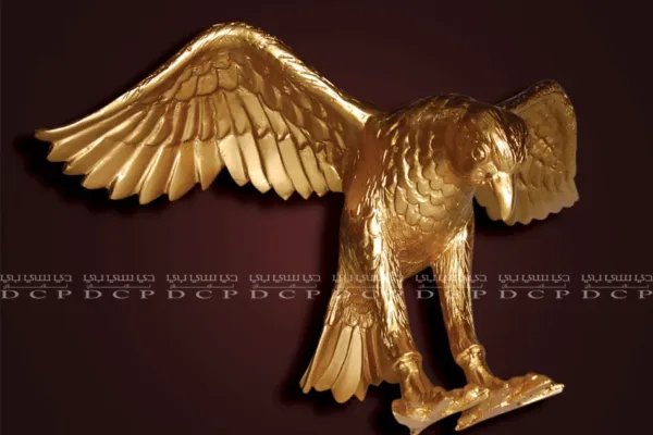 Golden eagle sculpture Golden eagle sculpture in mid-flight, wings spread wide with intricate detailing, perfect for luxury decor