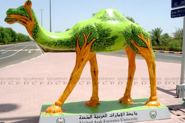 3D Camel Statue featuring a lifelike design with a radiant gold finish, suitable for indoor and outdoor spaces