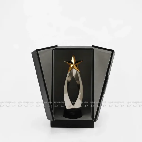 Close-up of the Acrylic Trophy, highlighting the clear design and intricate engraving details