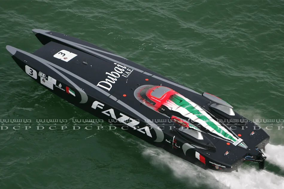 Full view of a personalized boat sticker with logo branding, showcasing a vibrant and durable design ideal for marine environments