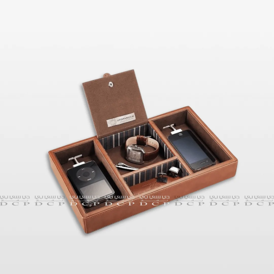 Full view of a PU leather accessories holder, designed for storing watches, jewelry, and other small items