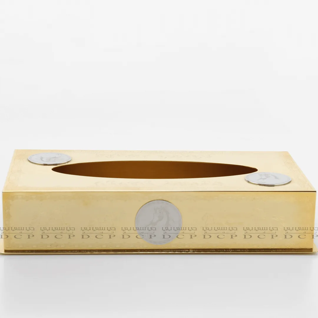 Full view of a Luxurious Brass Gold-Plated Tissue Box, ideal for upscale homes and corporate offices
